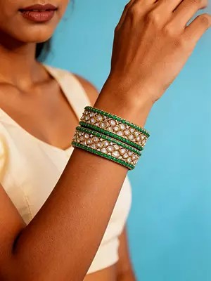 Openable Bangles: Polki Stones and Emeralds in Rajwadi Style
