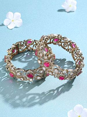 Designer Stone Studded Openable Bangle Set with Kundan Accents