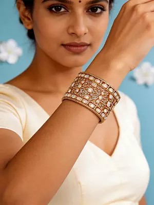 Elegant Gold Plated Bridal Kada Bangle with Stone Embellishments