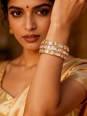 Broad Openable Kada with Oval Cut Polki Stones