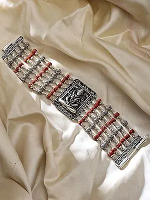 Sterling Silver Adiyogi Lord Shiva Bracelet with Five Mukhi Rudraksha