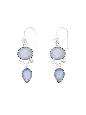 Stylish Sterling Silver Earrings with Rainbow Moonstone