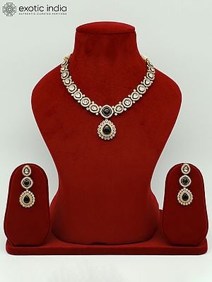 Stunning Stone Studded Mother Of Pearl Necklace With Matching Earrings