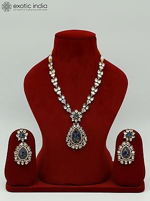 Stone Studded Moissanite Kundan Embellished Necklace With Matching Earrings