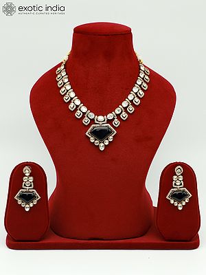 Beautiful Design Stone Studded Monalisa With Moissanite Kundan Necklace With Earrings