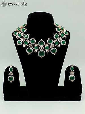 Elegant American Diamond Stone Studded Necklace With Matching Earrings