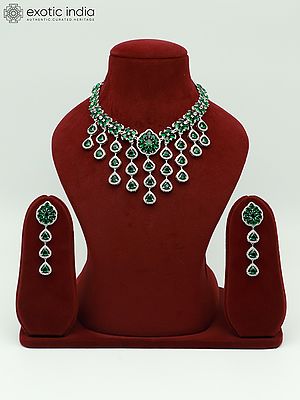 American Diamond Elegant Stone Studded Necklace With Matching Earrings