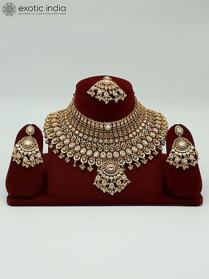Embellished Beaded And Stone Studded Choker Necklace With Attractive Earrings
