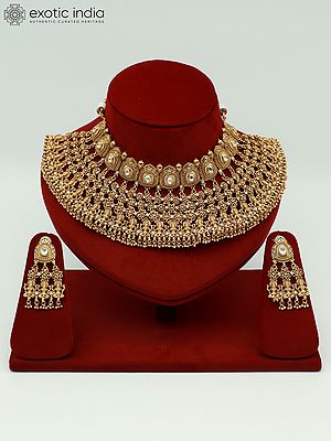 Temple Goddess Traditional Stone Studded Choker Necklace With Matching Earrings