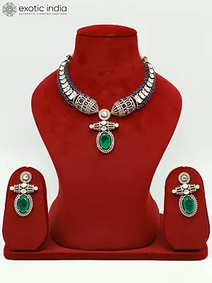 Choker Stone Studded Moissanite Kundan With Matt Polish Necklace With Earrings
