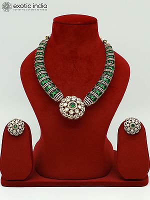 Stunning Moissanite Kundan With Matt Polish Studded Necklace With Earrings