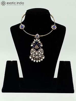 Moissanite Kundan With Matt Polish Stone Studded Hasli Style Necklace For Women