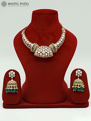 Fancy Moissanite Kundan With Matt Polish Stone Studded Necklace Set For Party Occasion