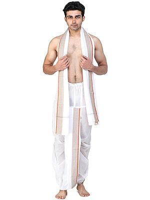 Ready to Wear Dhoti and Angavastram Set with Temple Border