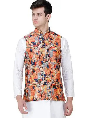 Flamingo Waistcoat with Digital-Prints All-Over and Front Pockets