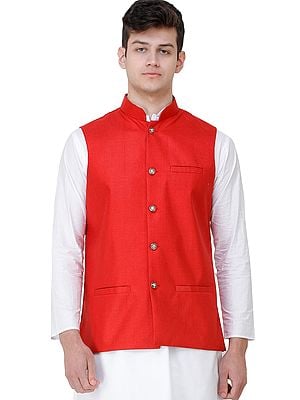 Casual Waistcoat with Zero Checks in Weave and Front Pockets