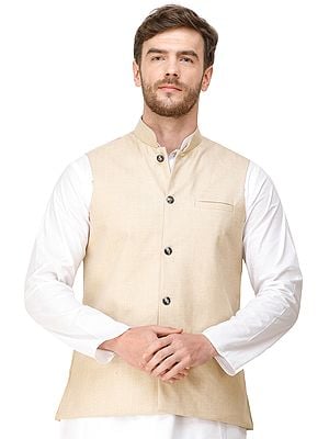 Waistcoat with Woven Diagonal Stripes and Front Pockets