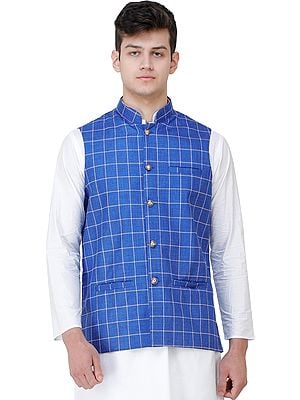 Waistcoat with Single Check Weave and Front Pockets