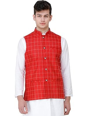 Waistcoat with Single Check Weave and Front Pockets
