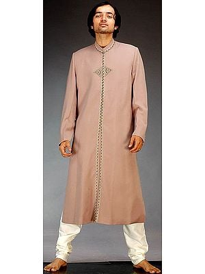 Camel Colored Sherwani with Embroidery on Front