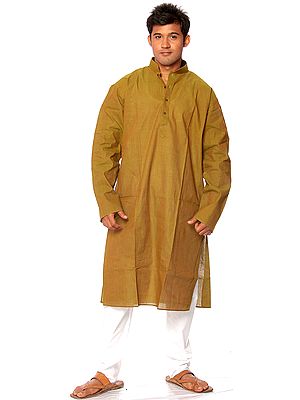 Olive-Green Kurta Pajama with Woven Stripes