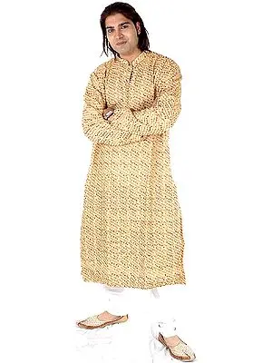 Beige Kurta Set with Multi-Colored Embroidery All-Over