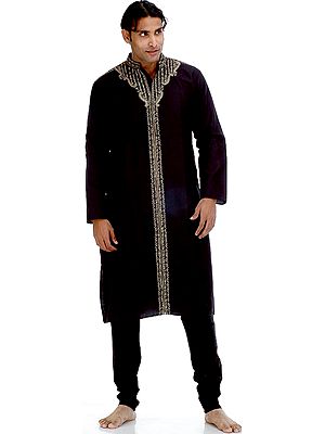 Black Achkan with Embroidery and Crystals