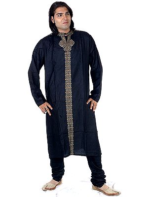Black Achkan with Embroidery and Crystals