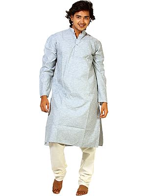 Blue and Ivory Kurta Pajama with Woven Stripes