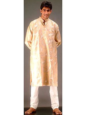 Brown Shaded Silk Kurta with Cotton Pajamas