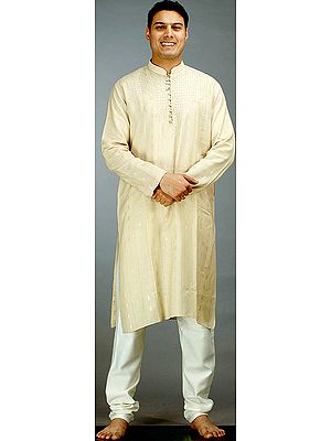 Gray Kurta Set with Embroidery and Weave