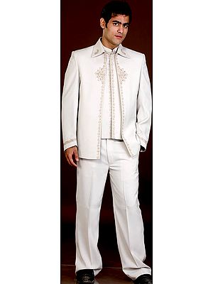 Ivory Jodhpuri Three Piece Suit Embroidered by Hand
