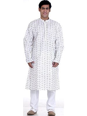 Ivory Kurta Pajama with All-Over Embroidered Flowers