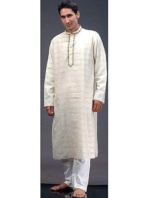 Ivory Kurta Set with Embroidery and Checks