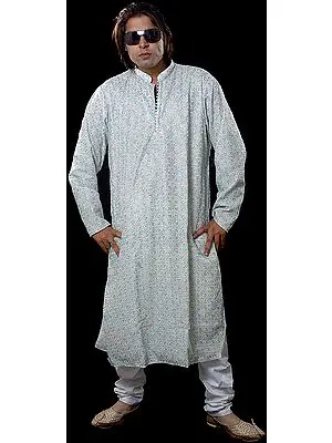 Ivory Kurta with Double Color Embroidery All-Over