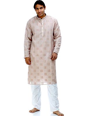 Light-Brown Kurta Pajama with Thread Weave