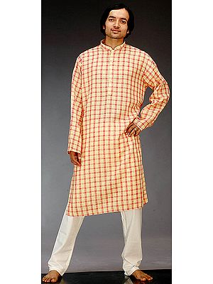 Mustard and Pink Khadi Kurta Pajama