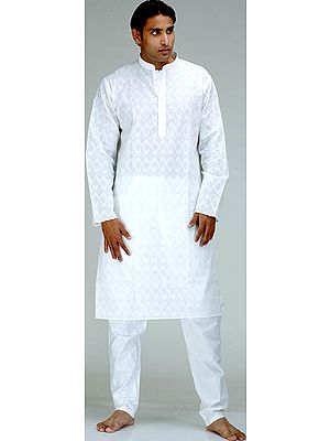Off-White Kurta Pajama with Design in Self