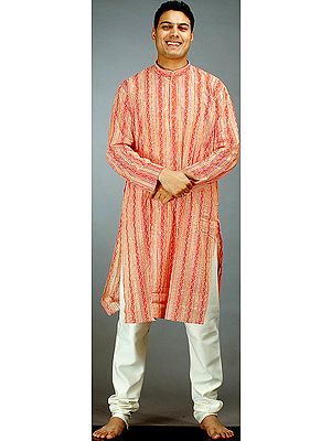 Orange Kurta Set with Sanganeri Print
