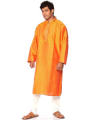 Orange Kurta Set with Thread Weave and Embroidery on Button Palette