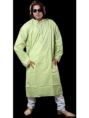 Plain Green Kurta Set with Embroidery on Button Palette