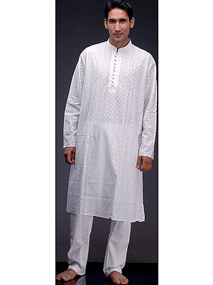 Pure White Kurta Set with Lukhnavi Chikan Embroidery