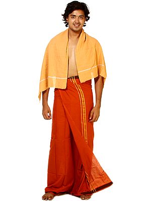 Saffron Sadhu Loongi and Veshti Set from Kerala
