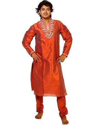 Redwood Designer Kurta Pajama with Crystals and Faux Pearls Embroidered on Neck