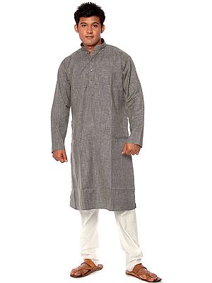 Plain-Gray Khadi Kurta Pajama