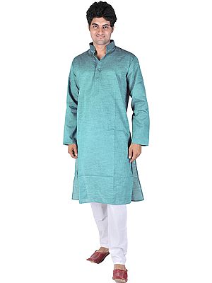 Plain Cotton Kurta with White Pajama Set