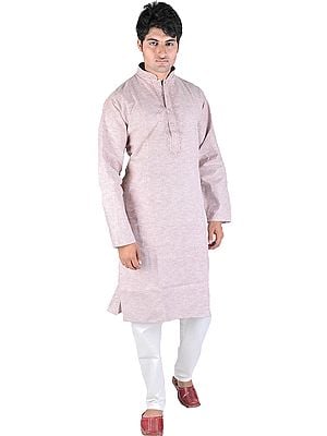 Kurta Pajama Set with Embroidery on Neck and Woven Stripes