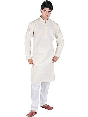 Kurta Pajama with Embroidery on Neck and Glittering Thread Weave