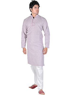 Pure Cotton Kurta Pajama with Embroidery on Neck and Woven Stripes