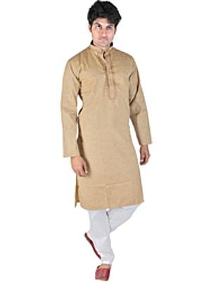 Kurta Pajama with Embroidery on Neck and Woven Stripes